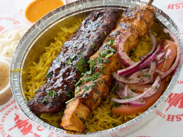 Combo Kofta & Chicken Kabab Plate.