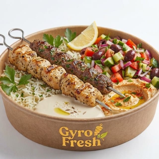 Combo Kofta & Chicken Kabab Plate.