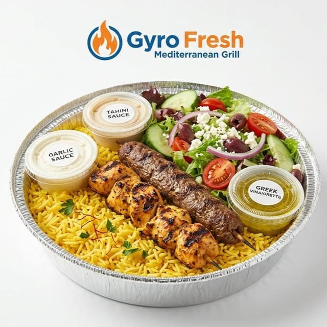 Combo Kofta & Chicken Kabab Plate.